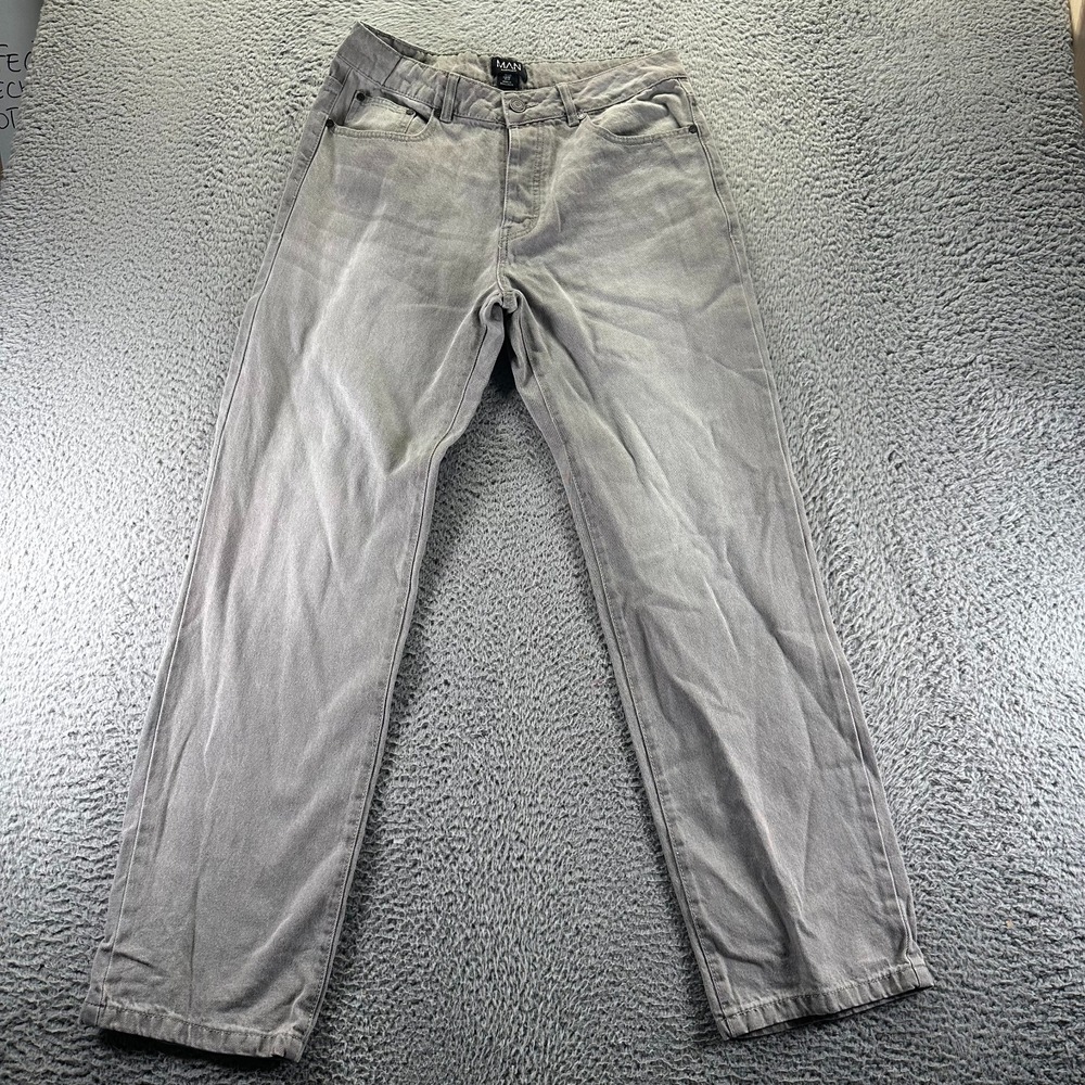BoohooMAN Jeans Mens 32x33 Gray Cotton Denim Straight Leg Faded‎ Travel Workwear